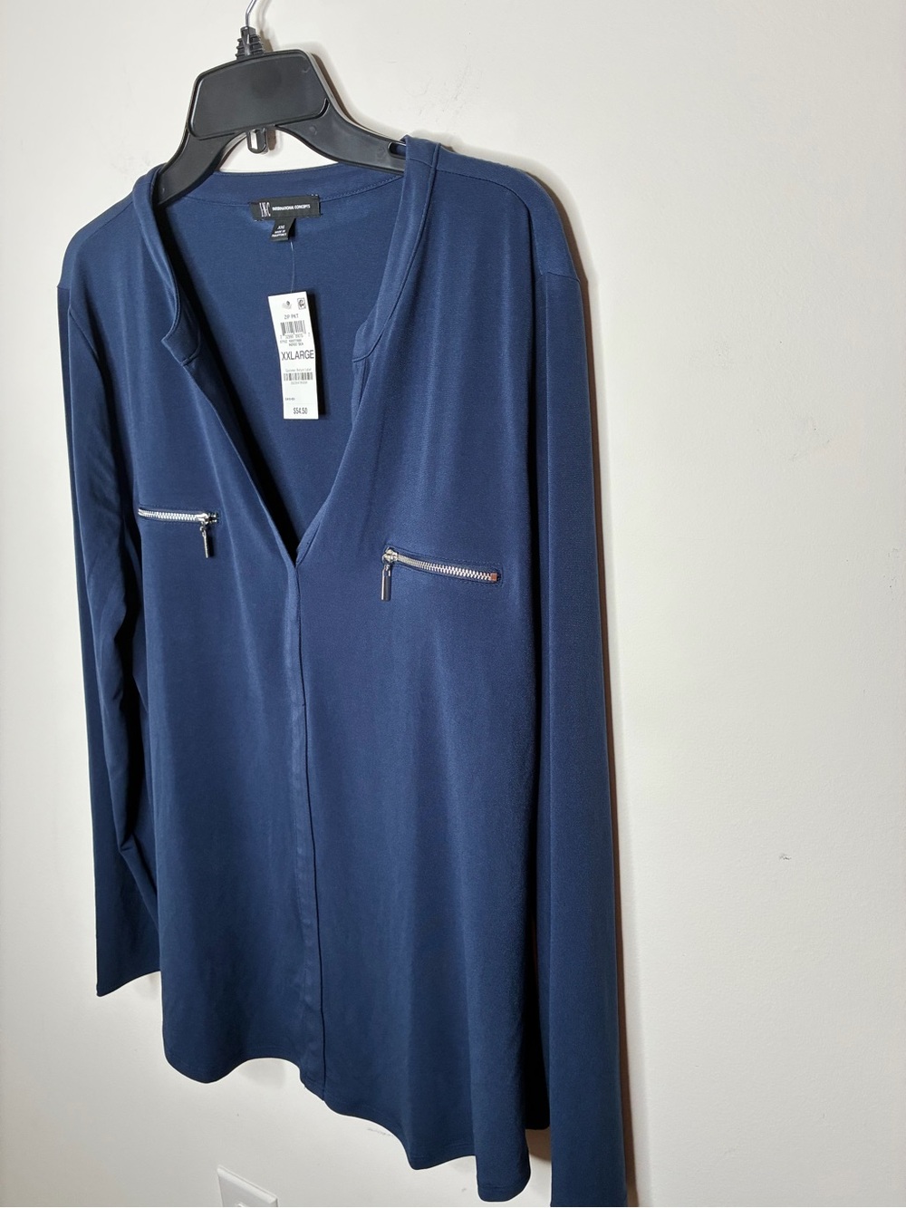 Worthington Navy Zip-Pocket Blouse